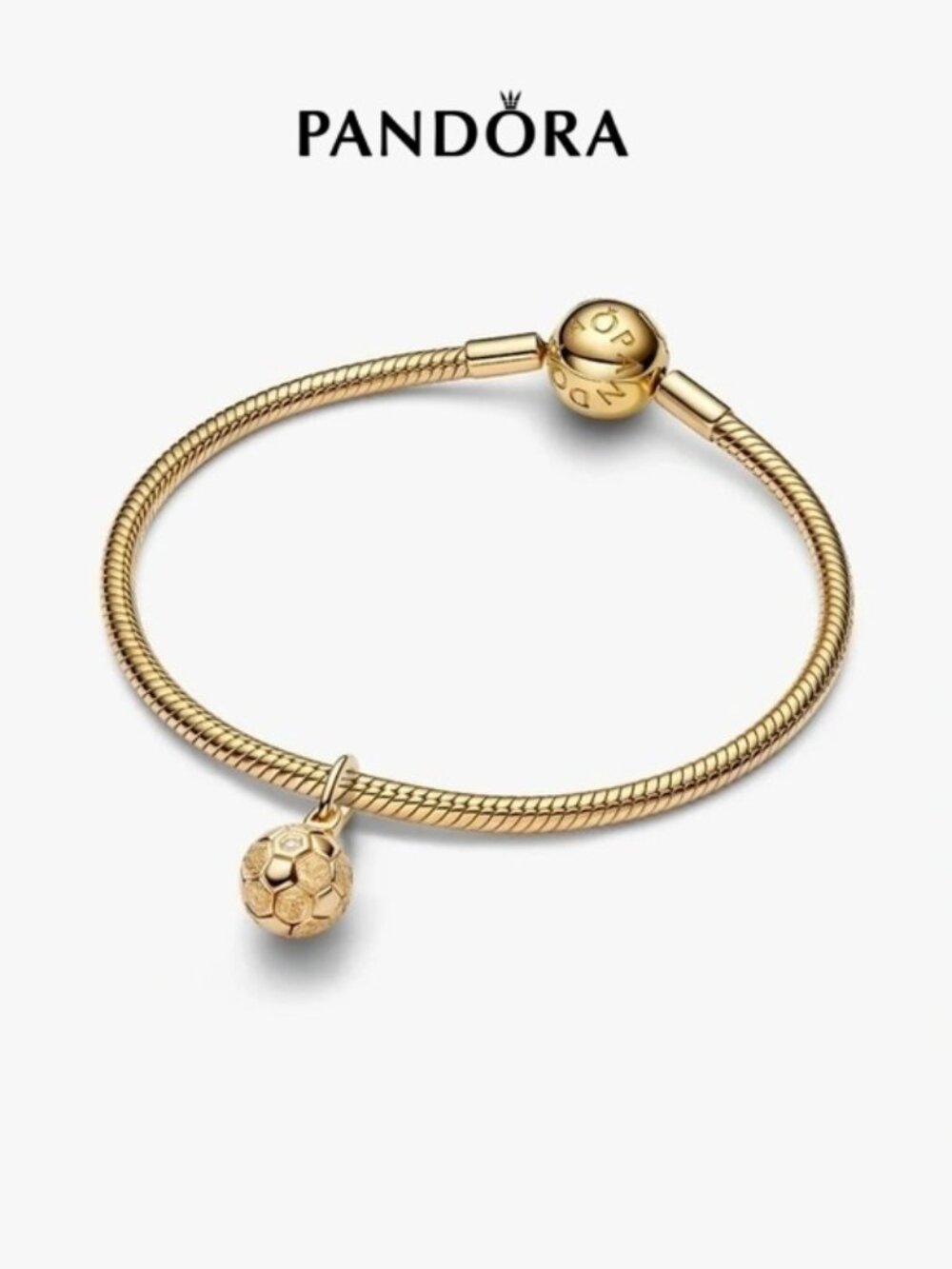 Pandora Gold Soccer Ball Charm Bracelet with Snake Chain